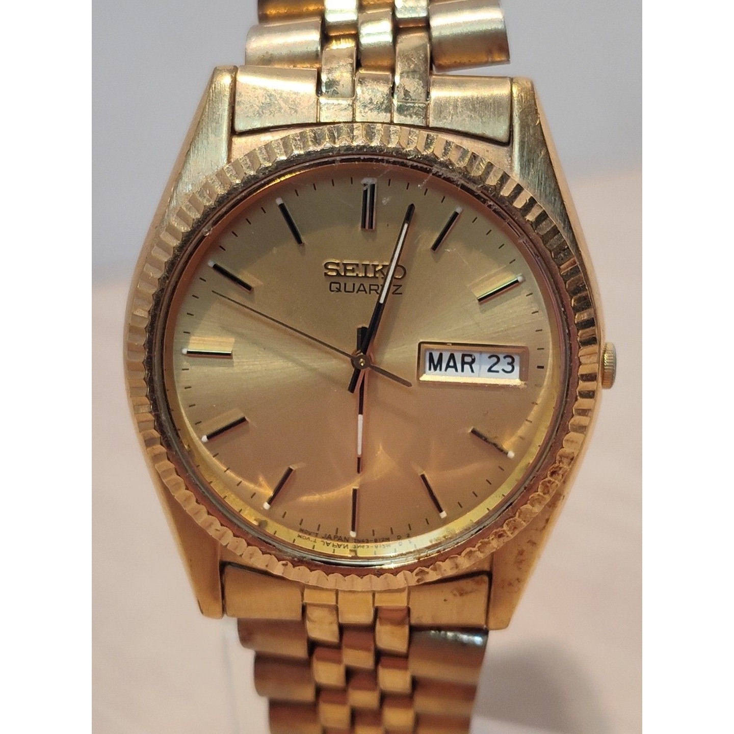 Seiko President Watch Men 36mm Champagne Dial Gold Tone Daydate Round New Batt 9